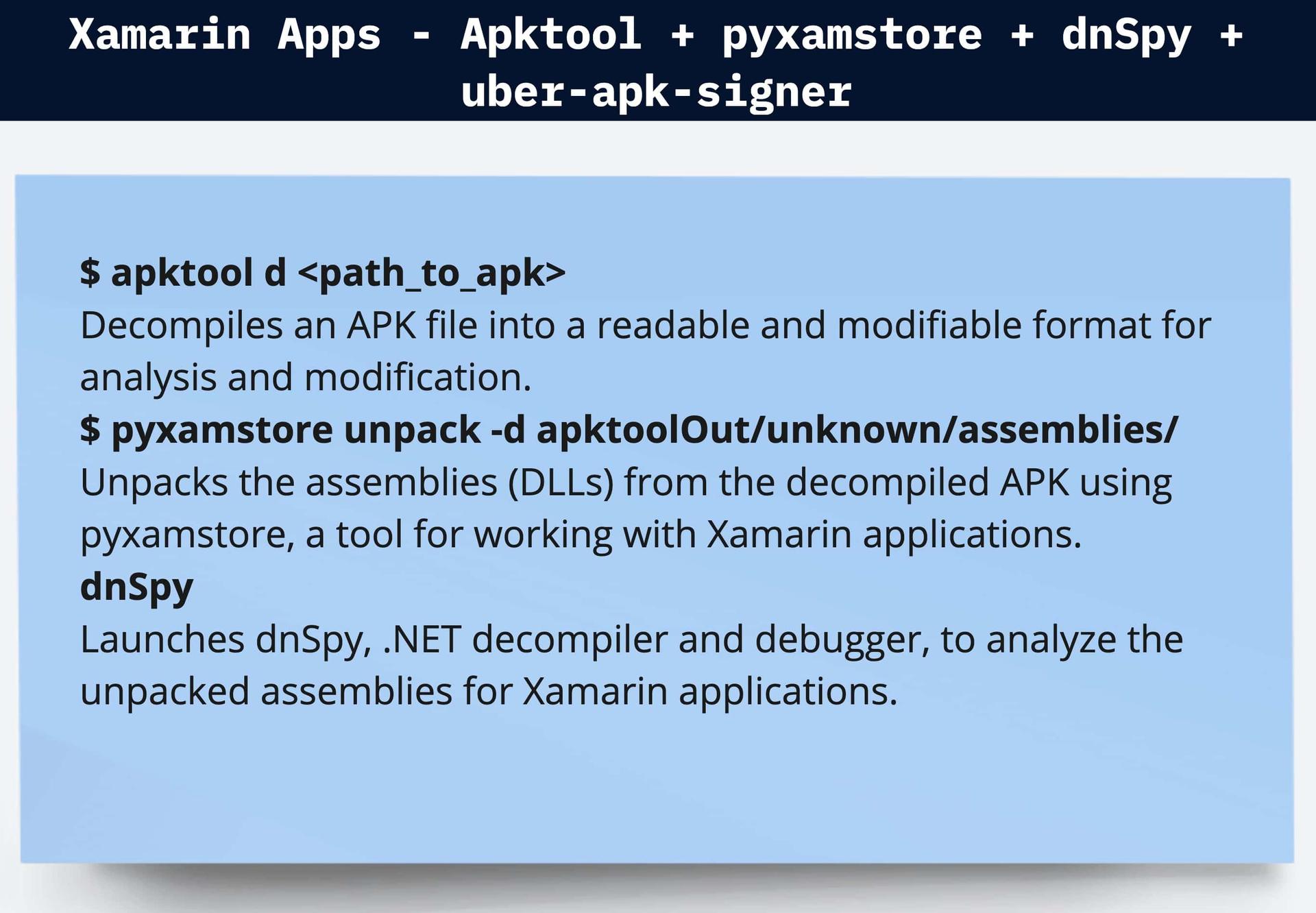 Xamarin Apps - Apktool + pyxamstore + dnSpy + uber-apk-signer