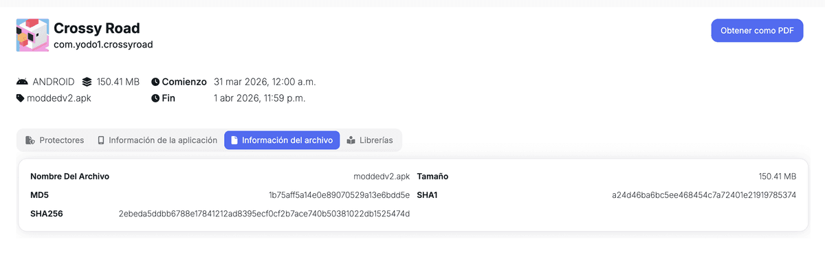 Figure 12: Android Modded APK signature extraction using Tungstenic