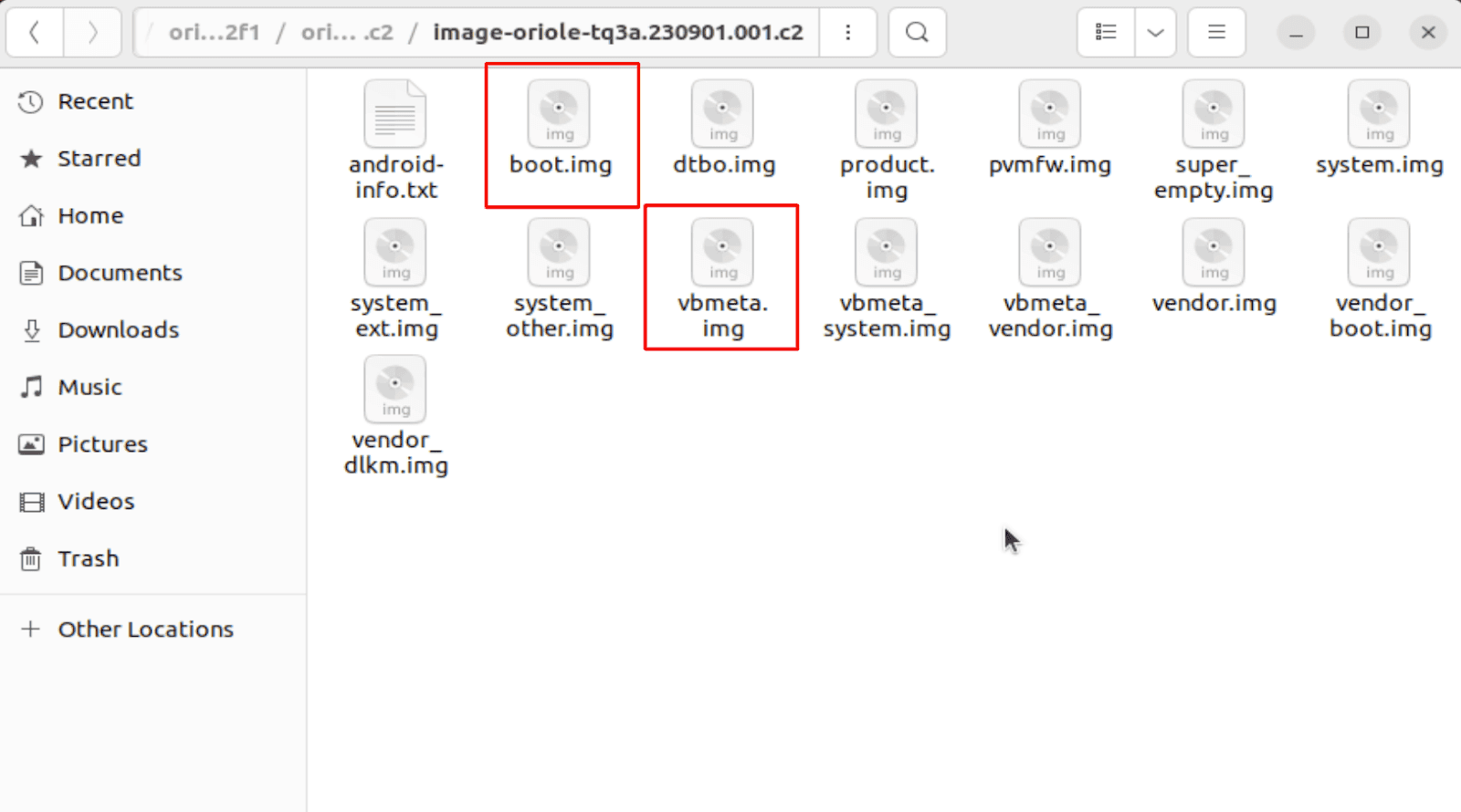 Image showing the images contained in the factory ROM that are needed for rooting the device
